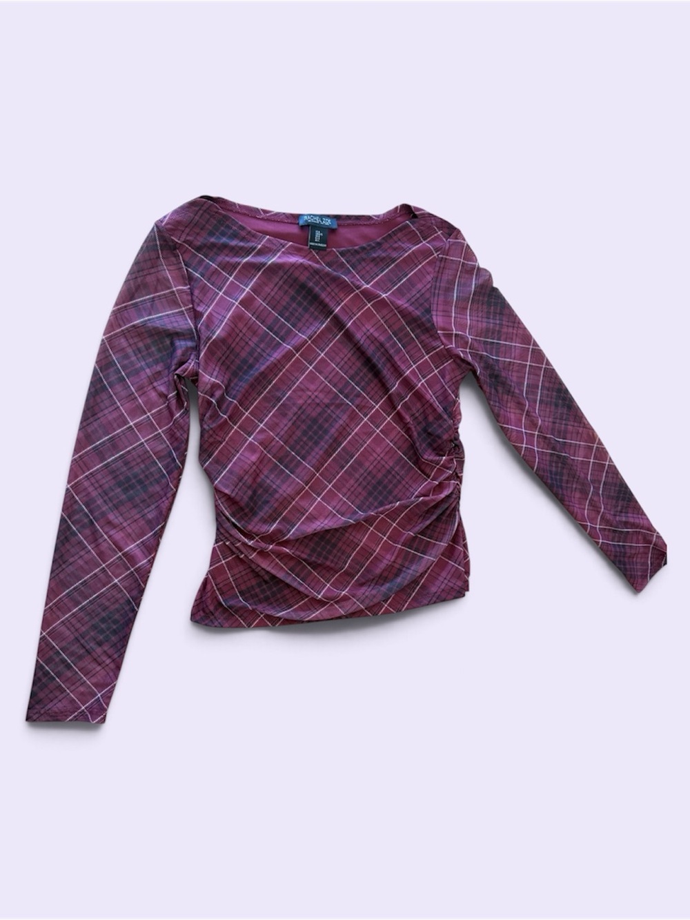 Rachel Zoe Burgundy Plaid Long-Sleeve Ruched Top Size L
